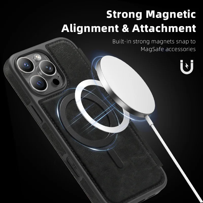 Magsafe Magnetic 360° Full Protection Leather Wallet Card Holder Phone Case