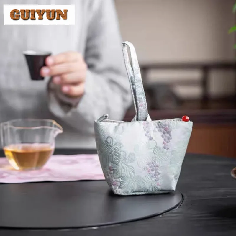 Chinese Yarn Woven Brocade Tea Cozies Zen Tea Cozy For Teapot Portable Small Bag Travel Set Bag For Supplies Craft Gifts