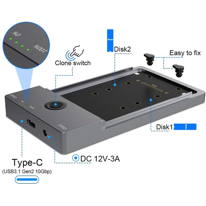 Rocketek M2 SSD ̽ NVME Ŭ     , NVMe PCIe M.2 SSD M.2-USB Ÿ C 3.1, ̱ ÷