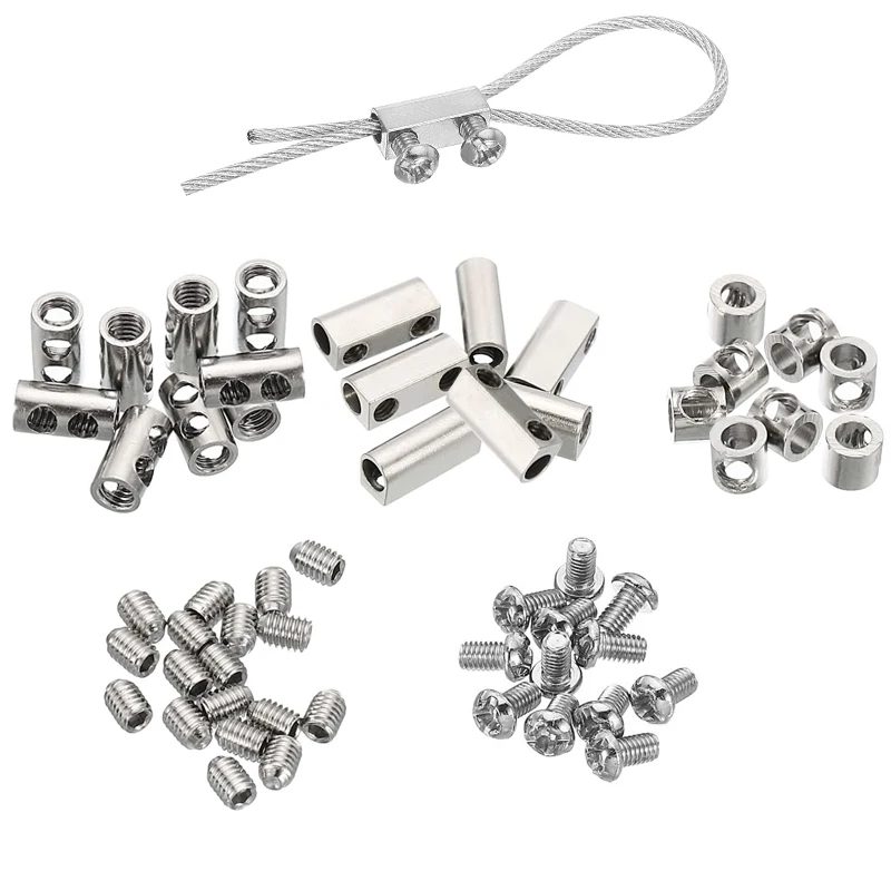 Stainless Steel Wire Rope Buckle 1 set 304 stainless steel wire rope single/double hole buckles clip adjustable cable clamp thread lock clip hardware fasteners