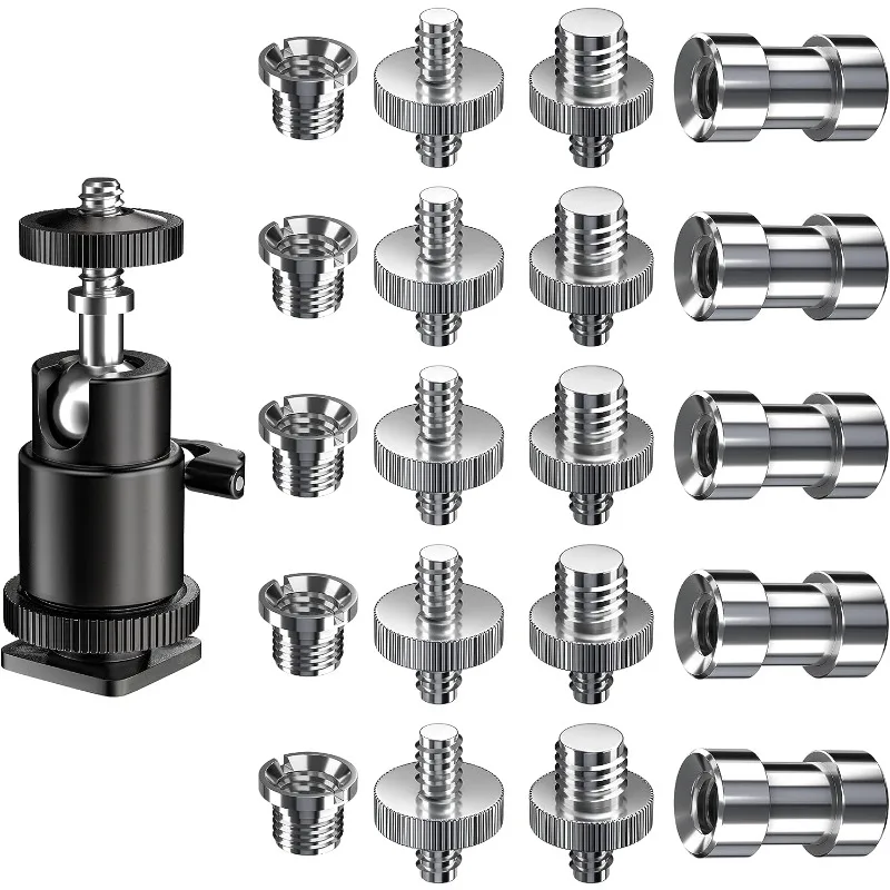 

21Pcs Photography Convert Screw, 1/4 and 3/8 Inch Threaded Screws, Tripod Mount Adapter Ballhead for Camera/Monopod/Light Stand