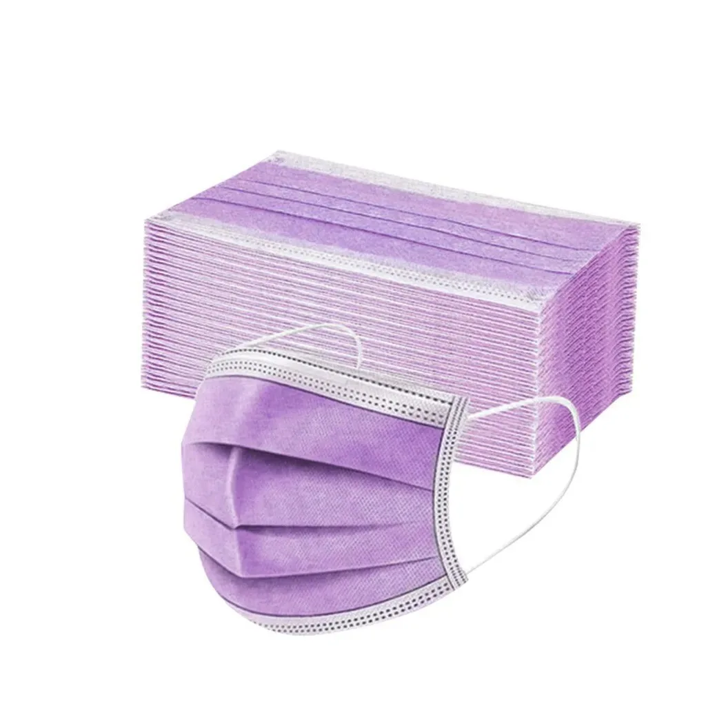 Disposable Face Mask 50PCS Women Man Solid Mask 3Ply Ear Loop Anti-PM2.5
