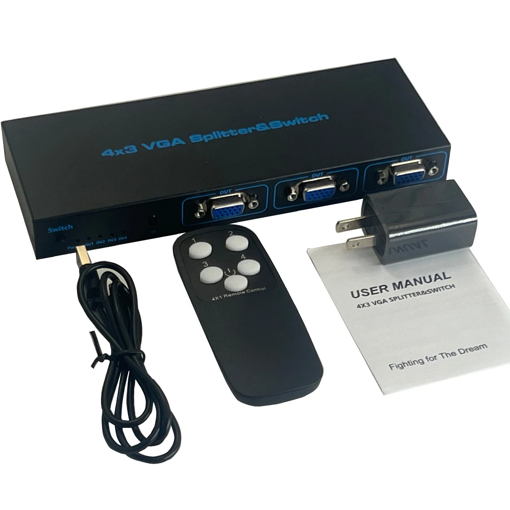 VGA Splitter 4 in 3 Out Video Splitter Box 4 Port VGA Switch 4 PC