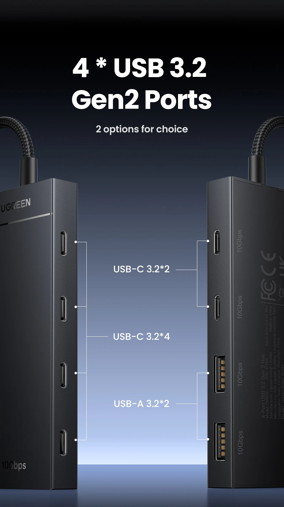 UGREEN HUB 10Gbps Type-C Gen2 Splitter A Hub 4 USB Port 3.2 For MacBook Pro Air Type C Multiport Adapter_voghion.com