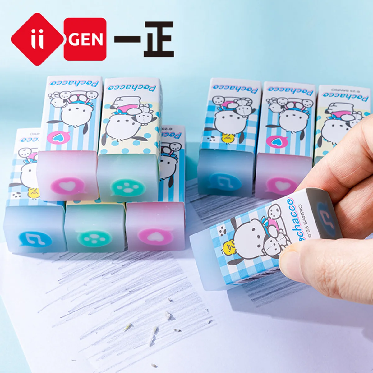 Sanrio Pochacco Cute Erasers fo Fun Desk Pencil Sketch Painting Tool Students School Supplies Prize Gifts Party Favors 3pcs/set