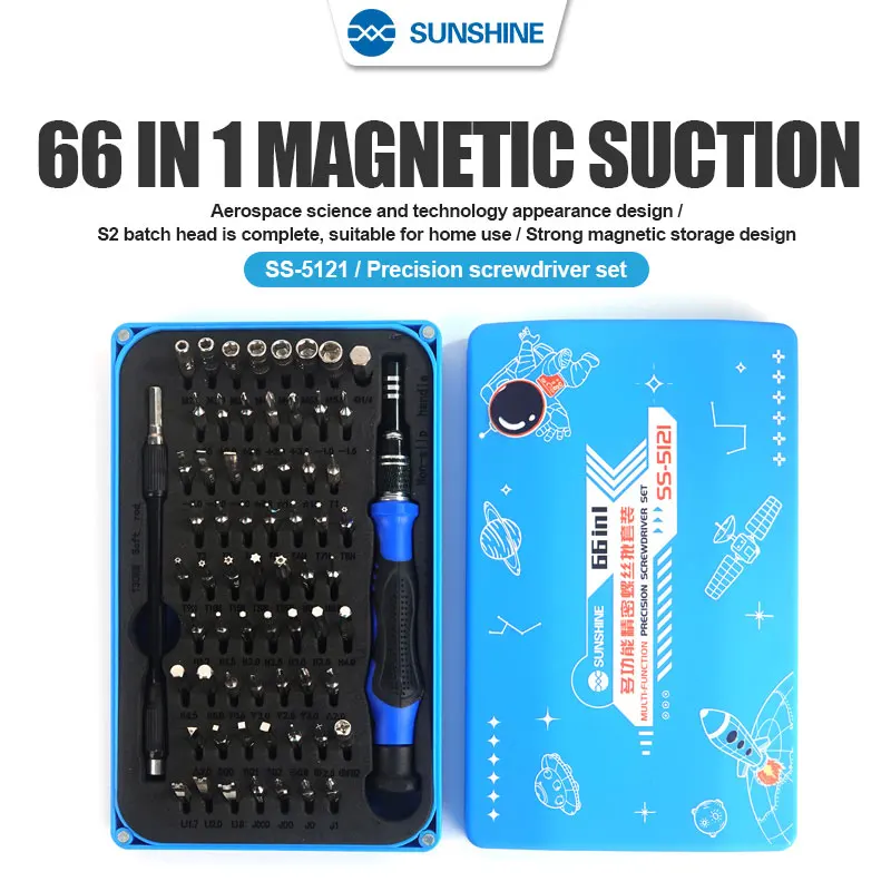 

Набор многофункциональных прецизионных отверток SUNSHINE SS-5121 66 в 1, 15 типов и 64 насадки для ремонтных инструментов