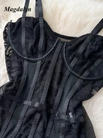 Magdalyn Women Lace One Piece Bodysuits Sexy Strappy Rompers Jumpsuits Skinny Vintage Slim Floral Hollow Combination Catsuits - Image 6