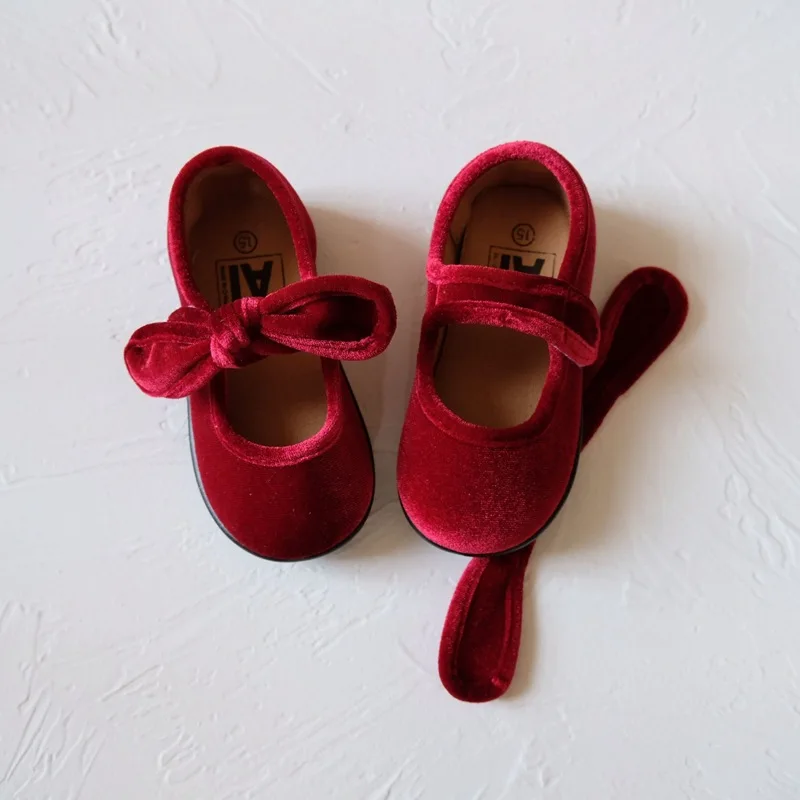 ULKNN Bow Flats for Kids First Walkers 2023 Spring Baby Girls Retro Toddlers Prewalkers Velvet Detachable Shoe Infant Purple red 5
