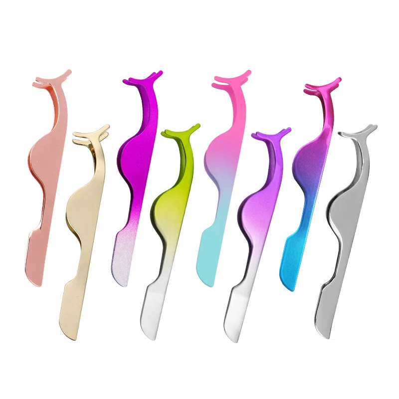 

1pc False Eyelashes Curler Tweezers Professional Auxiliary False Eyelash Clip Fake Lash Applicator Eyelash Extension Tweezers