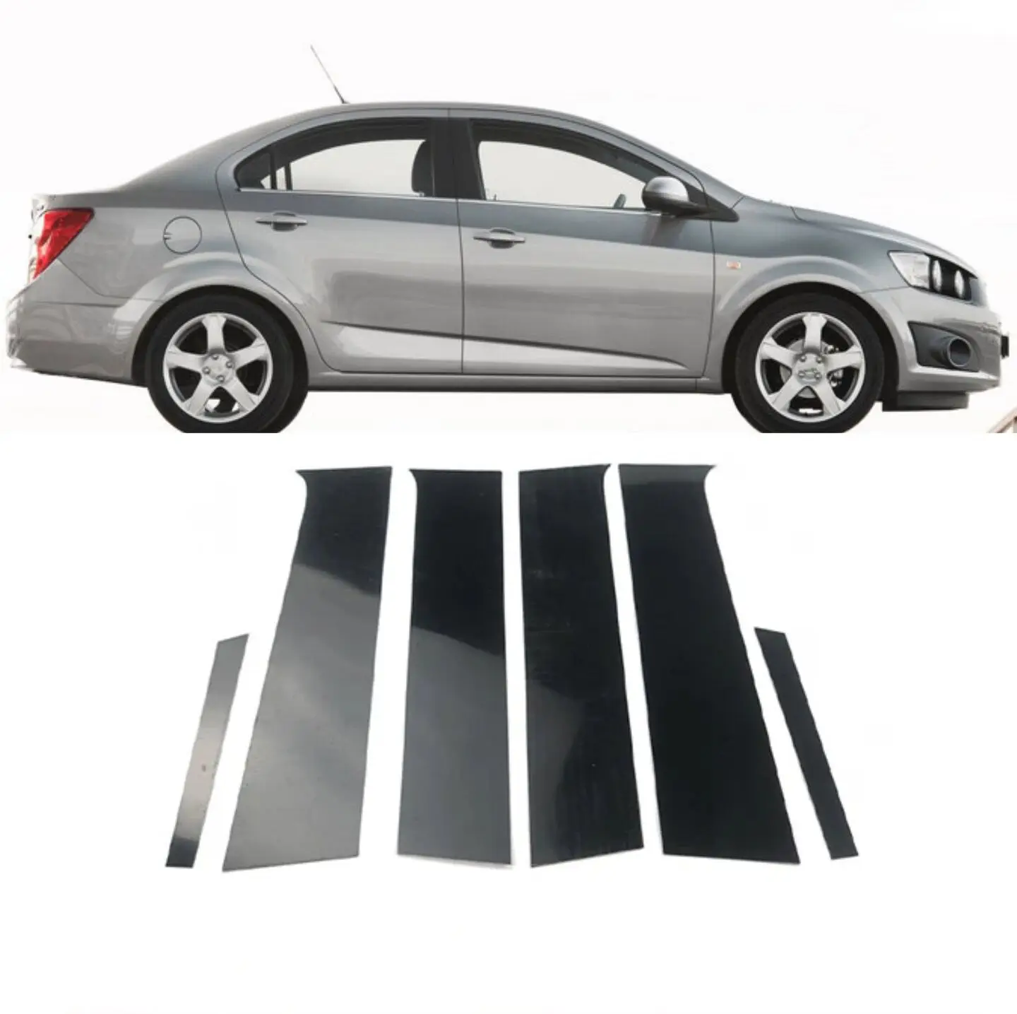 

6PCS Polished Pillar Posts For Chevrolet Aveo Sedan 2011 2012 2013 2014 2015 Door Window Trim Stickers