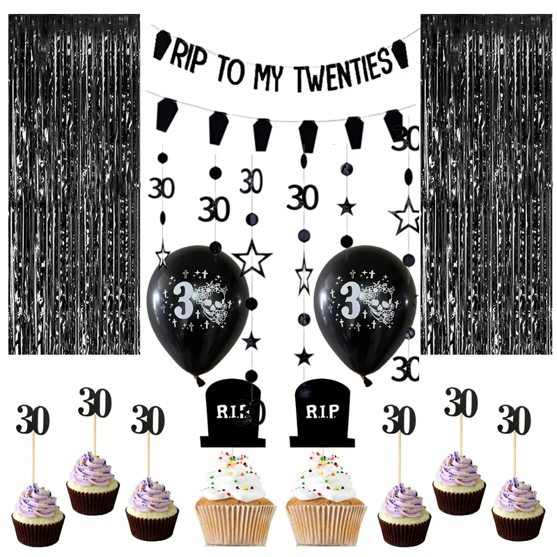 Black Glitter Death to My 20's Cake Topper, Rip Twenties