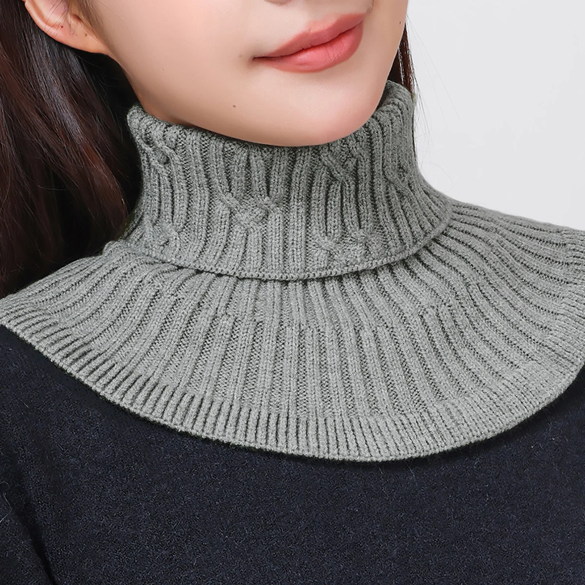 Winter wind dicht gestrickter gefälschter Kragens chal mit Holzohr Frauen Roll kragen pullover warm gestrickt falscher Kunst kragen abnehmbarer Schal – Detail 6