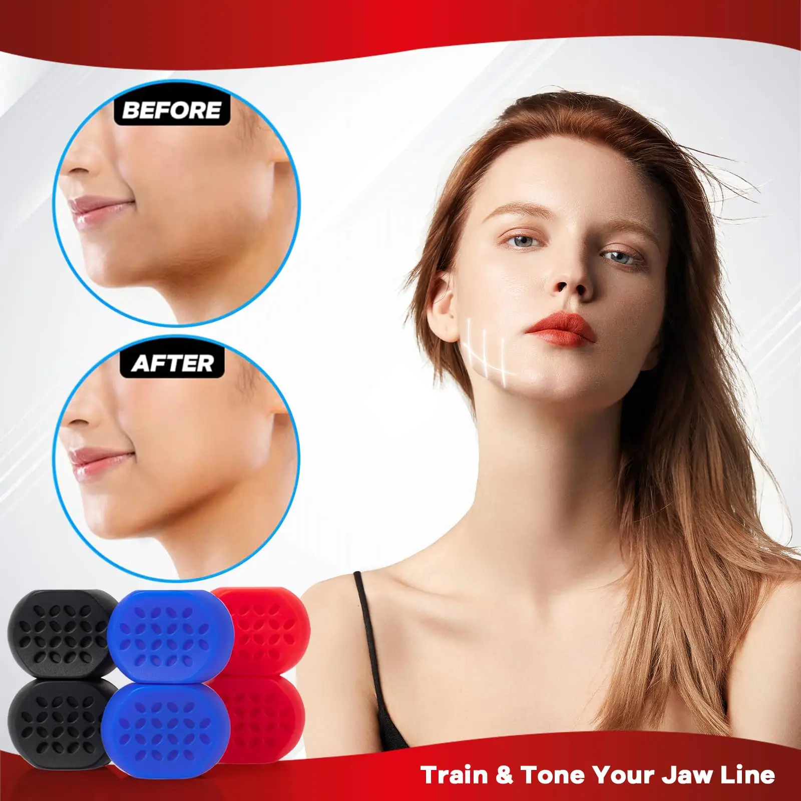 

6 PCS Food-Grade Silicone Jawline Shaper, Premium Facial Exerciser Jaw Tranier Tighten, Tone & Strengthen jawline, Chin, cheekbo