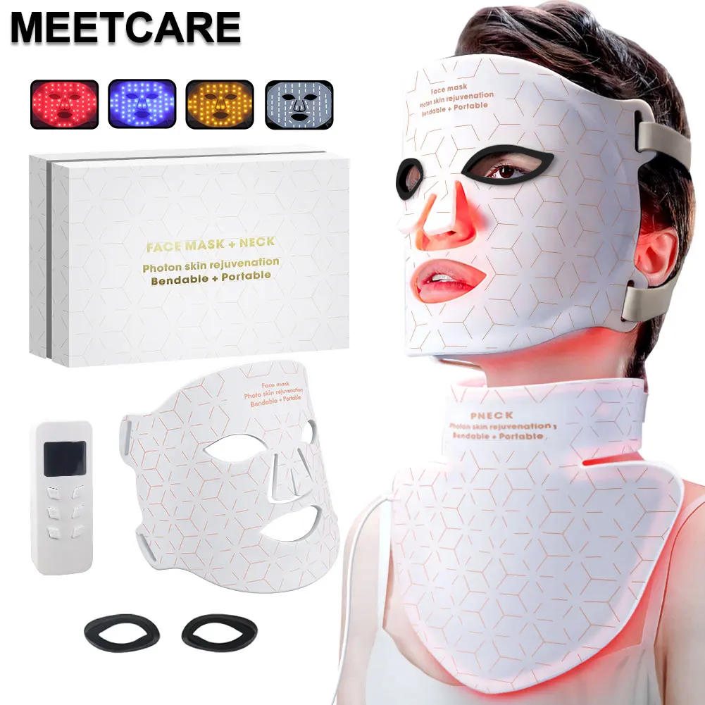 4 Colors LED Face Mask Silicone Gel SPA Red Light Therapy for Face Neck