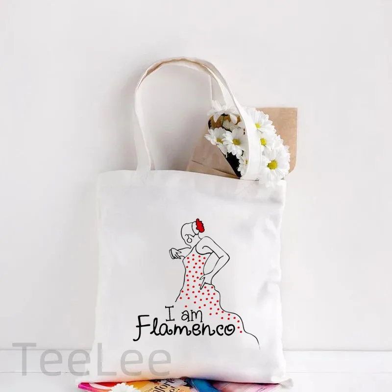 Flamenco Canvas Shoulder Tote Bag Printing Flamenca Spain Sevilla Seville Reusable Grocery Bag Women's Large Shopping Handbags shopping bag tote bags canvas bag grocery bags canvas bags