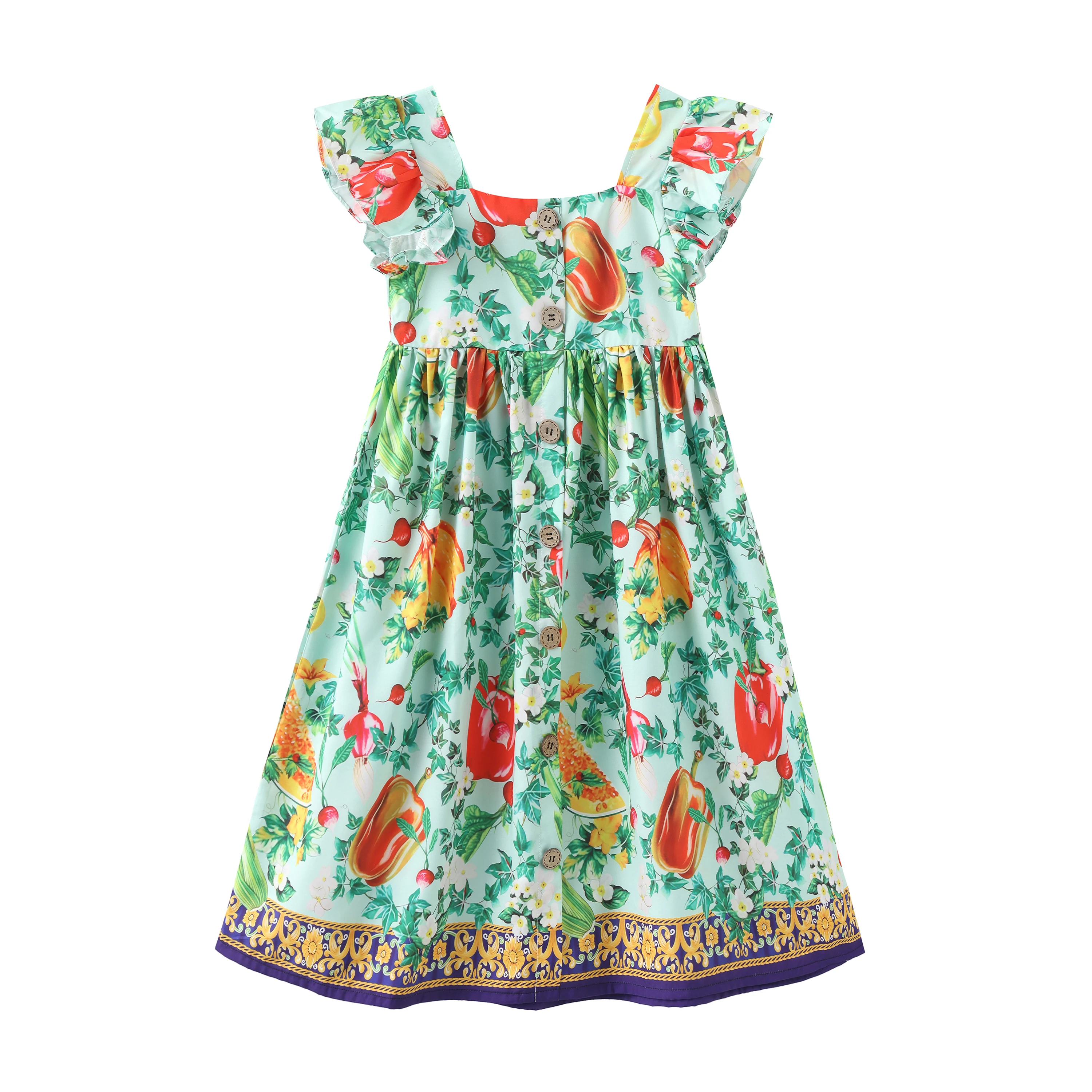 2023 Hot Selling Baby Girls Summer Dresses Kids High Quality Vegetables