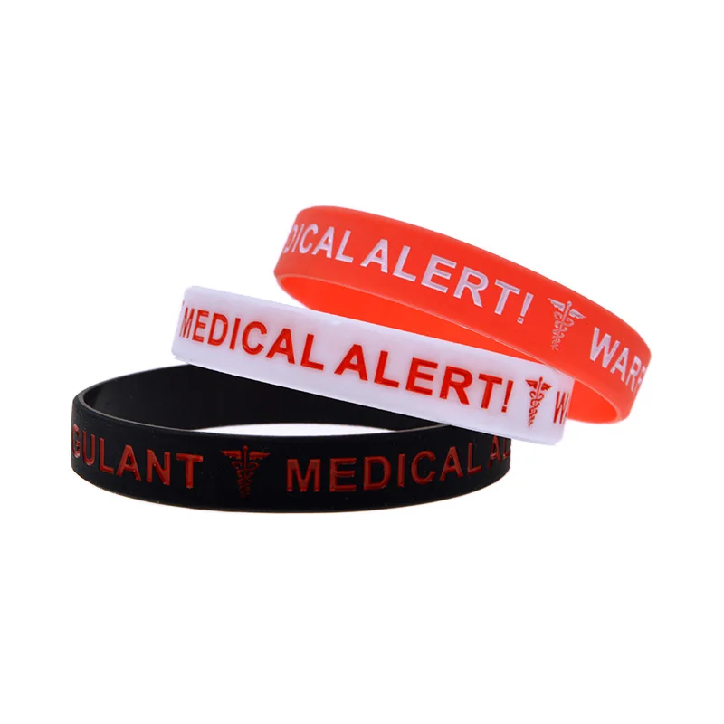 1PC/3PCS Warfarin Anticoagulant Silicone Wristband Medical Alert Rubber Bangle Adult Size 6