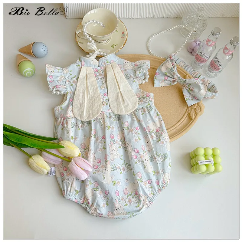 

Baby Girls Clothes Rabbit Easter 100% Cotton Newborn First Baptism Birthday For 0-24 Month Infant Summer Spring Overalls Tops