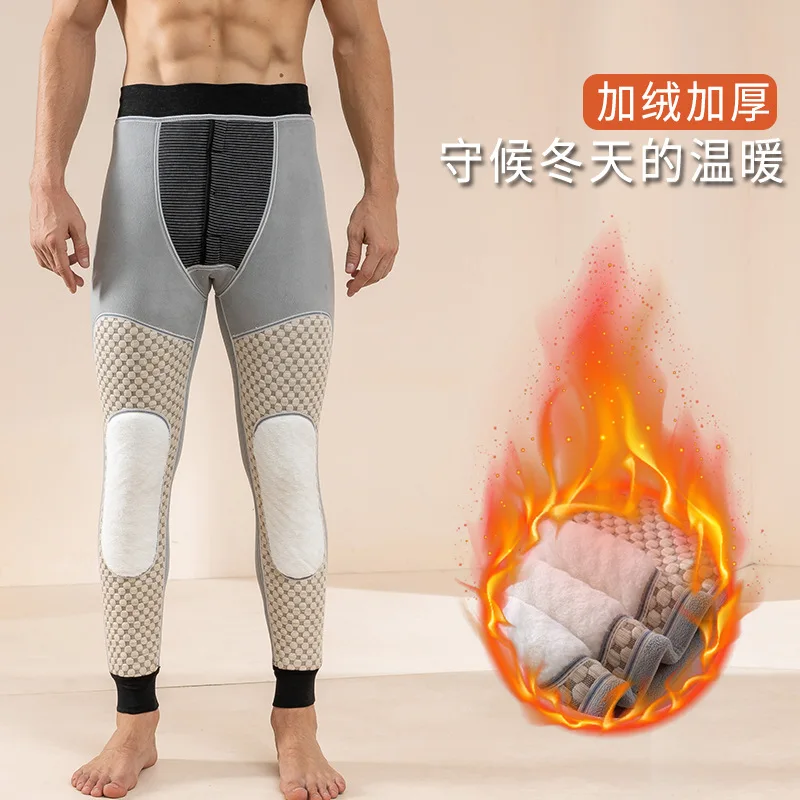 

Winter Men Fleece Thickened Bottoms High Waist Warm Pants Sherpa Elastic Tights Leggings Thermos Thickened Underwear Trousers