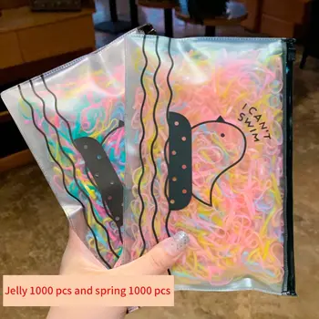 2000 pcs 어린이 신선한 머리 로프 넥타이 머리 일회용 고무 밴드 여성 헤어 친화적 인 문자열 헤어 링 머리 장식 상품 이미지