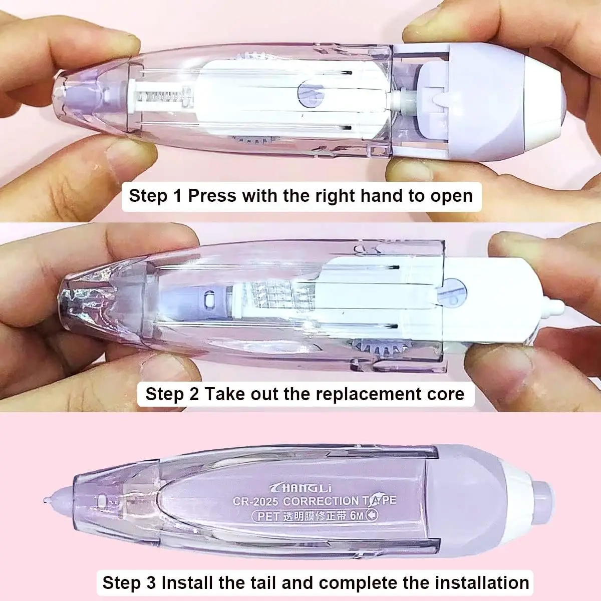 1pc Colorful Push Correction Tape Pen With Replaceable Core, Large Capacity Student Stationery, Random Color | SHEIN - View #5