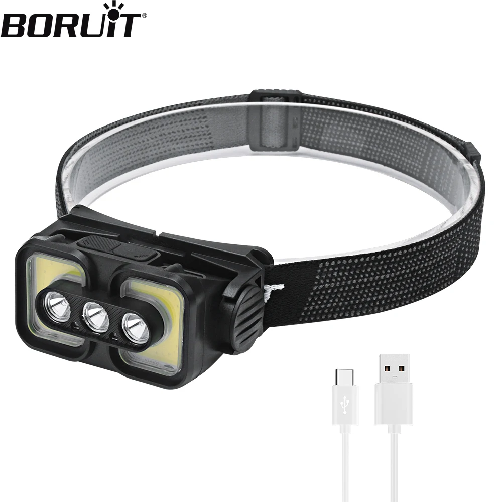 

BORUiT K361 LED Induction Headlamp 6-Modes Type-C Rechargeable Waterproof Headlight 18650 Torch Camping Lantern Emergency use