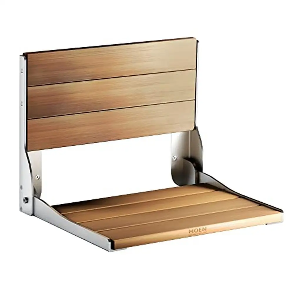 Bathroom Safety Folding Shower Seat Wall Mounted Bench Teak Wood Aluminum DN7110 2