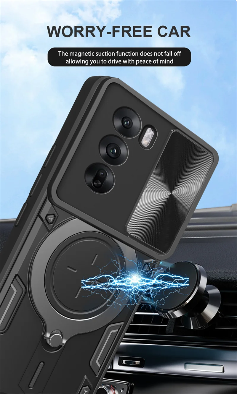 Shockproof Armor Slide Lens Camera Case with Magnetic Holder Ring