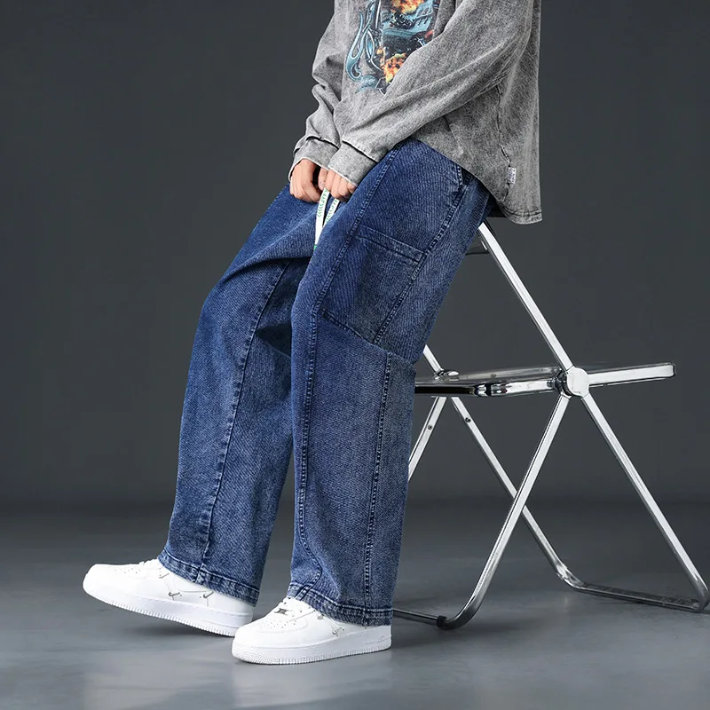 2024 Spring New Streetwear Baggy Jeans Men Korean Fashion Loose Straight Wide Leg Pants Male Brand Clothing Big Size 6XL 7XL 8XL