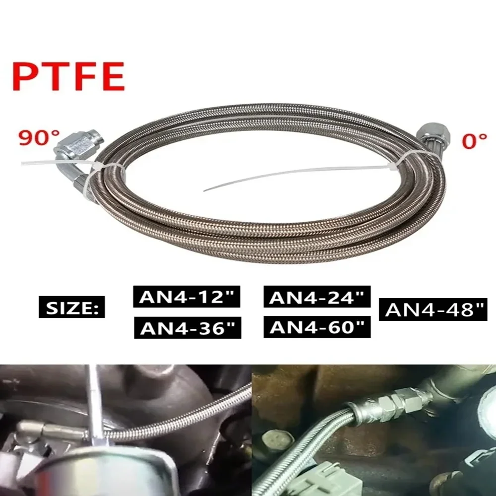 Universelles 12' 24' 36' 48' 60' Turbinen-Ölzufuhrrohr AN4 90 Grad X Gerades PTFE-Rohr Turbo-Ölzufuhrleitung-Kit Einfach zu Installieren – Detail 1