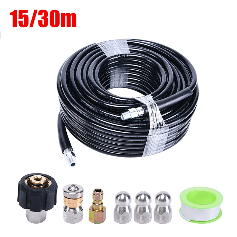 

Sewer Jetter Kit for Karcher Pressure Washer Hose, 1/4 Inch NPT Drain Cleaning Hose, Button Nose & Rotating Sewer Jetting Nozzle