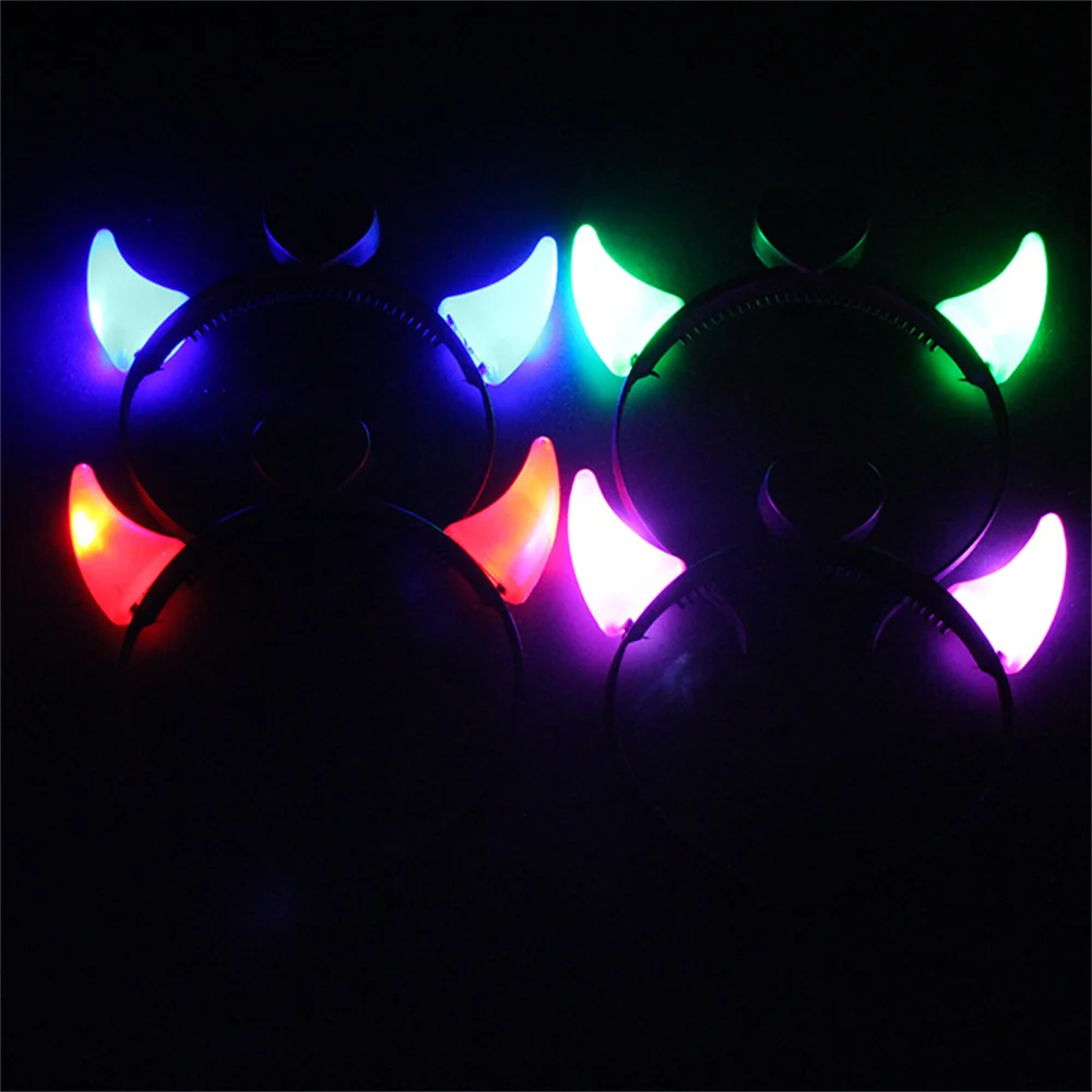 Led Devil Horn Light Up Headband Evil Halloween&Christmas Party Decor Party Glitter Headwear Cosplay Party Costume Hair Hoop