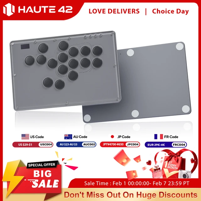 Haute42 V16 Joystick Hitbox Leverless Controller Hitbox Fightstick For PC/PS4/PS5/Switch Grey Stickless Arcade Stick Controller