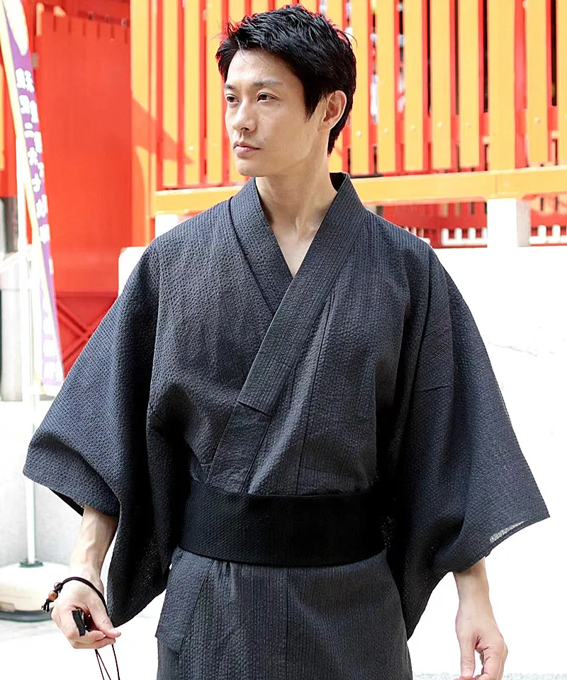 Men's Samurai Kimono Set-Japanese Yukata with Obi Belt, Cotton-Linen Costume for Cosplay Photography