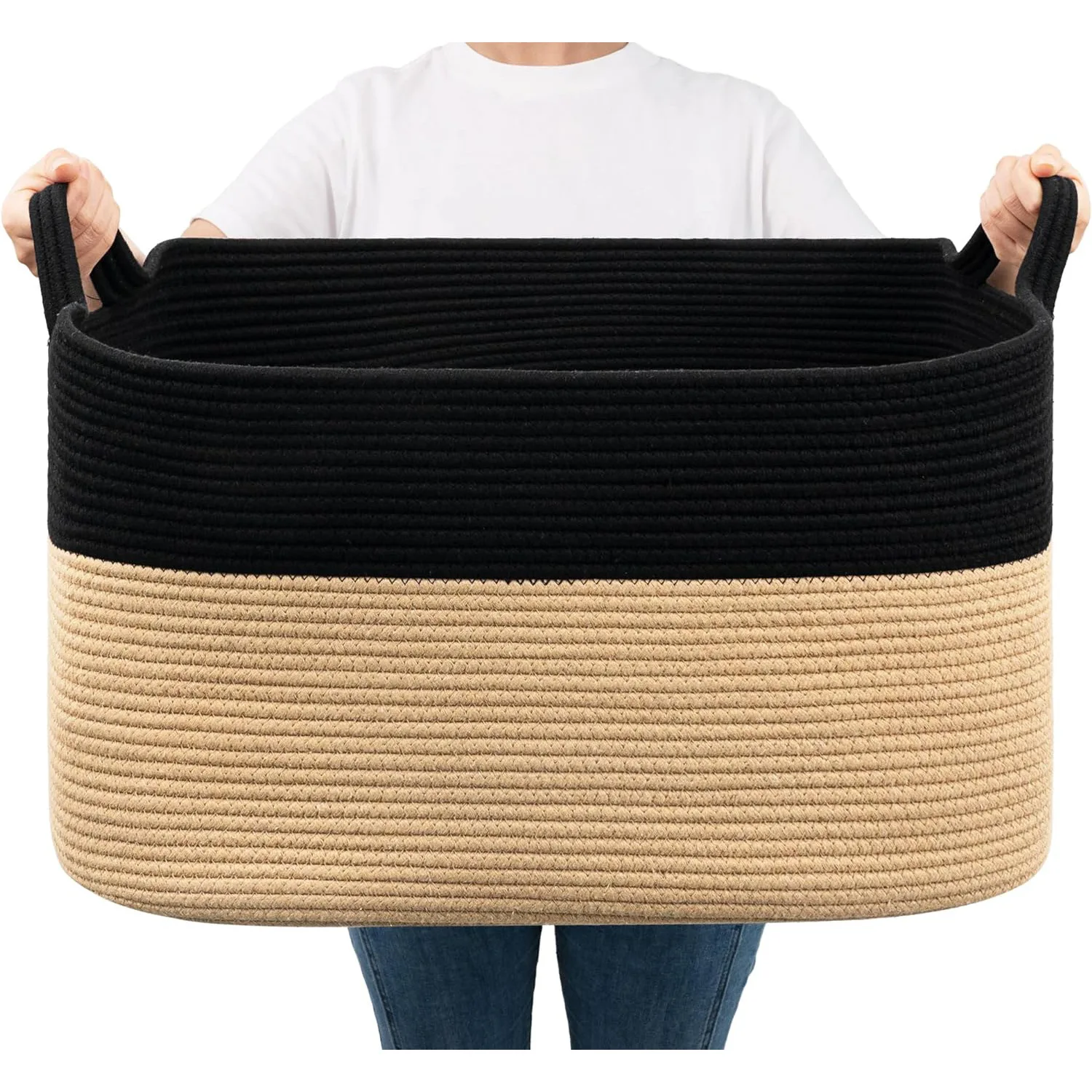 VK LIVING Fox Toy Basket - Cotton Rope Storage Hamper For Toys, Laundry, Blankets, 15''x14'' With Handles