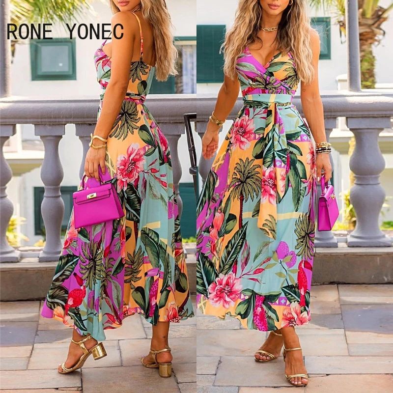 Vestidos de Fiesta informales sexis elegantes para mujer, con tirantes finos, estampado Floral, escote en profundo| | - AliExpress