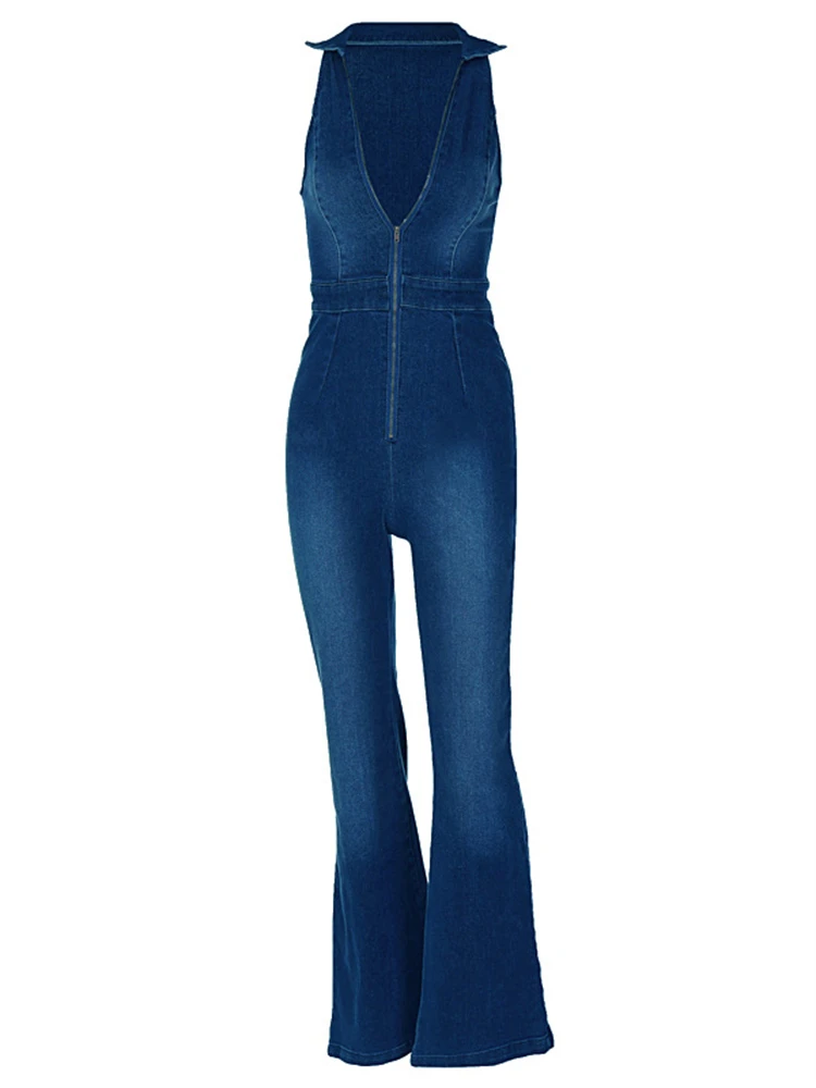  - TARUXY Y2k Denim Jumpsuit Women 2023 New V-Neck Sleeveless Slim Bodycon Jumpsuits Overalls Streetwear One Piece Outfits Jeans