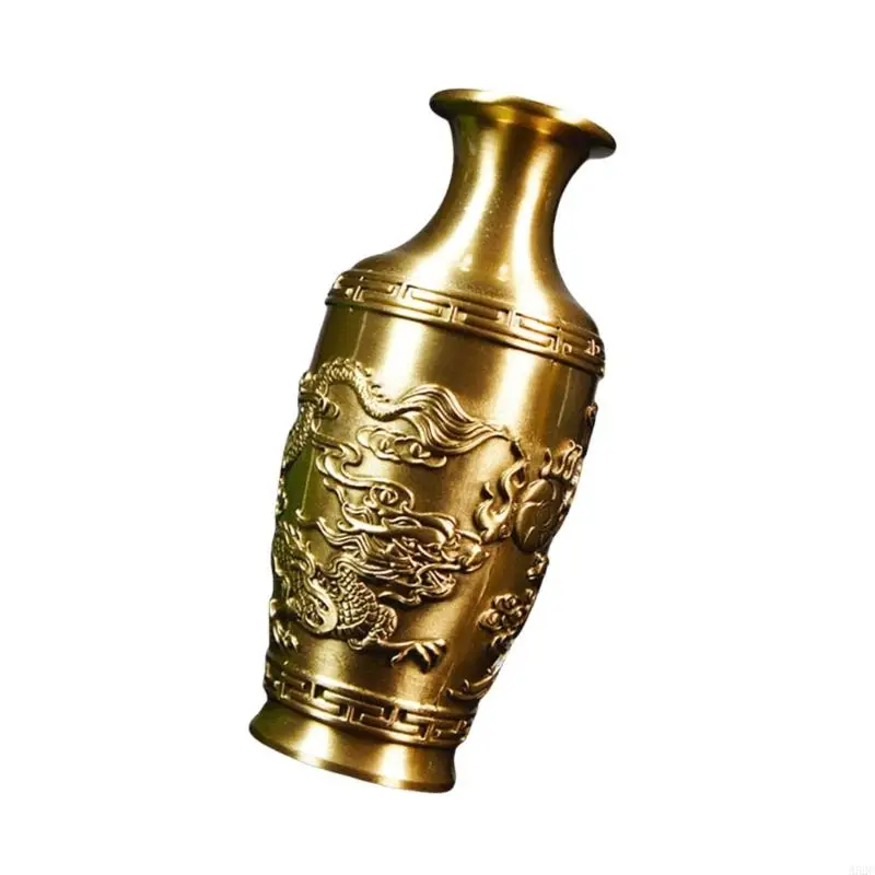 A52C Grand Brass Vases with Traditional Chinese Dragon Phoenixes for Collectors 4