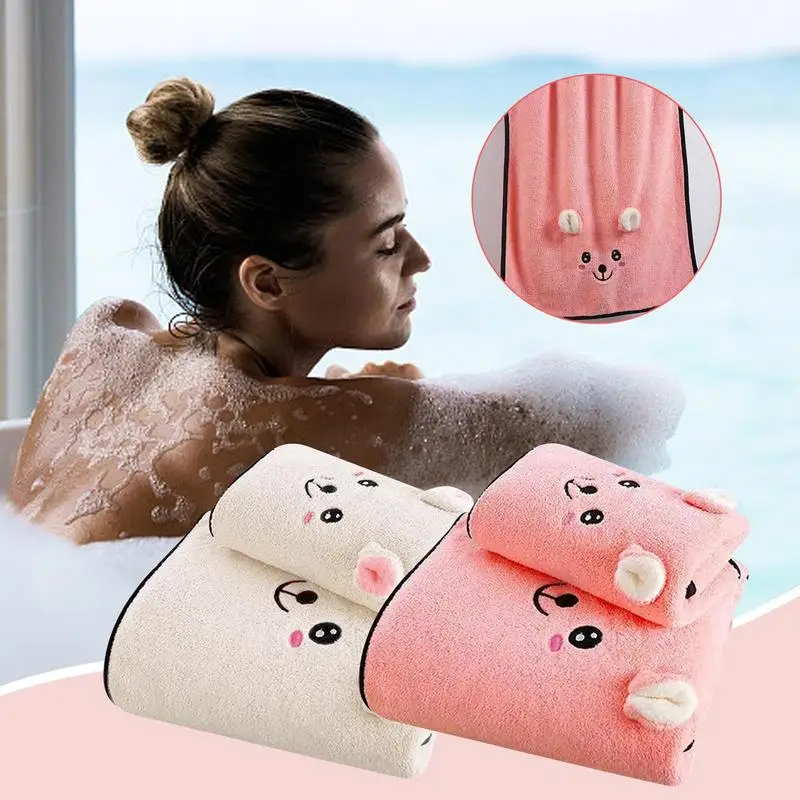 

2Pcs Bath Pool Towel Set Cute Soft Coral Fleece Blanket Quick Water Absorbent Baby Kids Bath Towels Washcloth Home Beach Towel