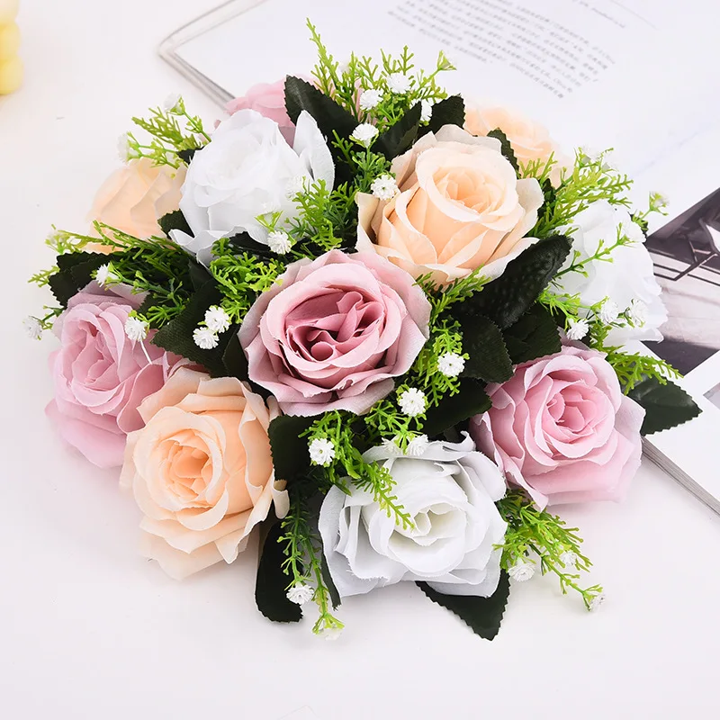 1 stücke Künstliche Blume Ball Kunststoff Grün Basis Seide Tuch Tisch Mittelstücke Hochzeit Dekoration Party Straße Führen Blumensträuße – Detail 17