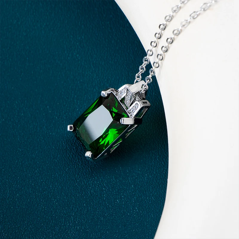 925 Sterling Silver Necklace for Women 8*14mm Emerald Square Pendant 45cm Clavicle Chain Female Wedding Dinner Gift JoiasHome pendant necklace silver necklace silver pendant silver necklace charms