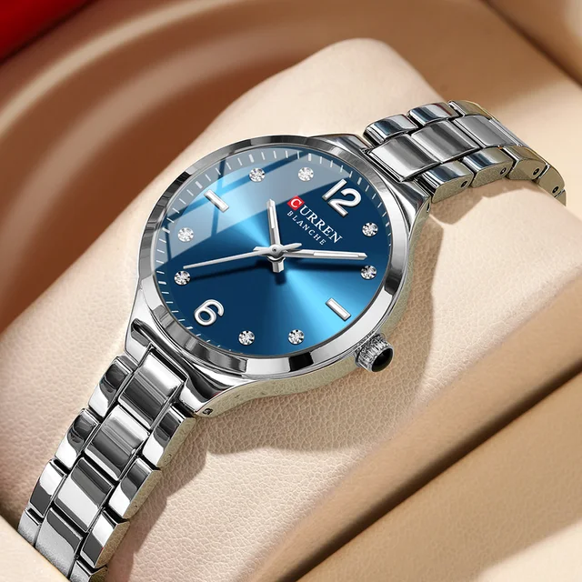 CURREN Simple Elegance Women's Watches NEW Thin Quartz Stainless Steel Band Wristwatch Waterproof Clock Gift for Ladies
