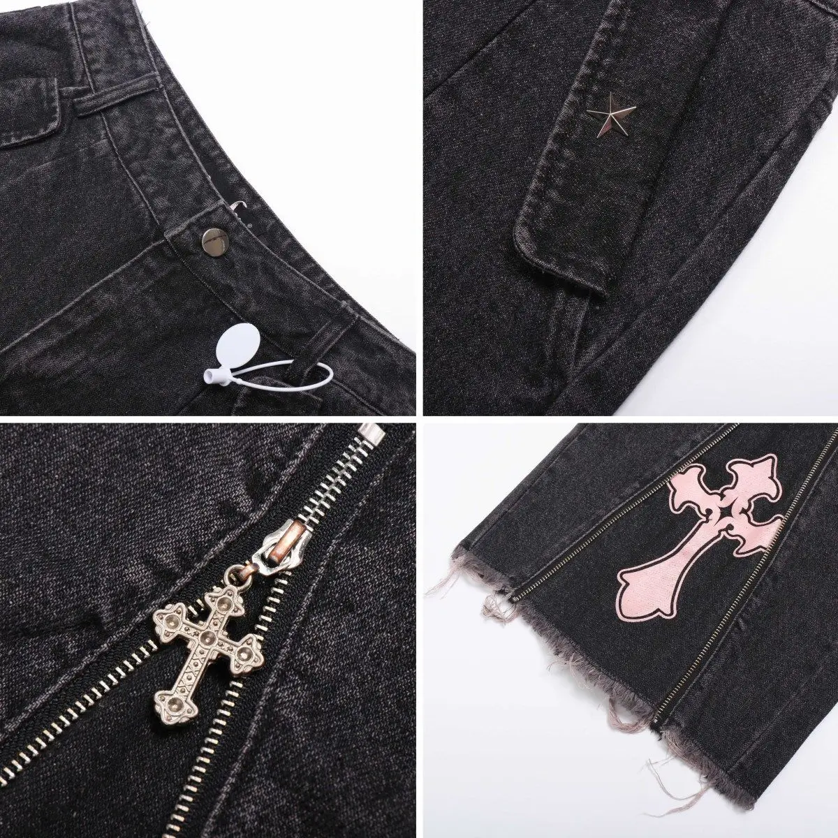 めめ！ Y2K Patch Print Wide Denim めめ！ Y2K Patch Print Wide Denim StarPrintY2KStyleJeans-