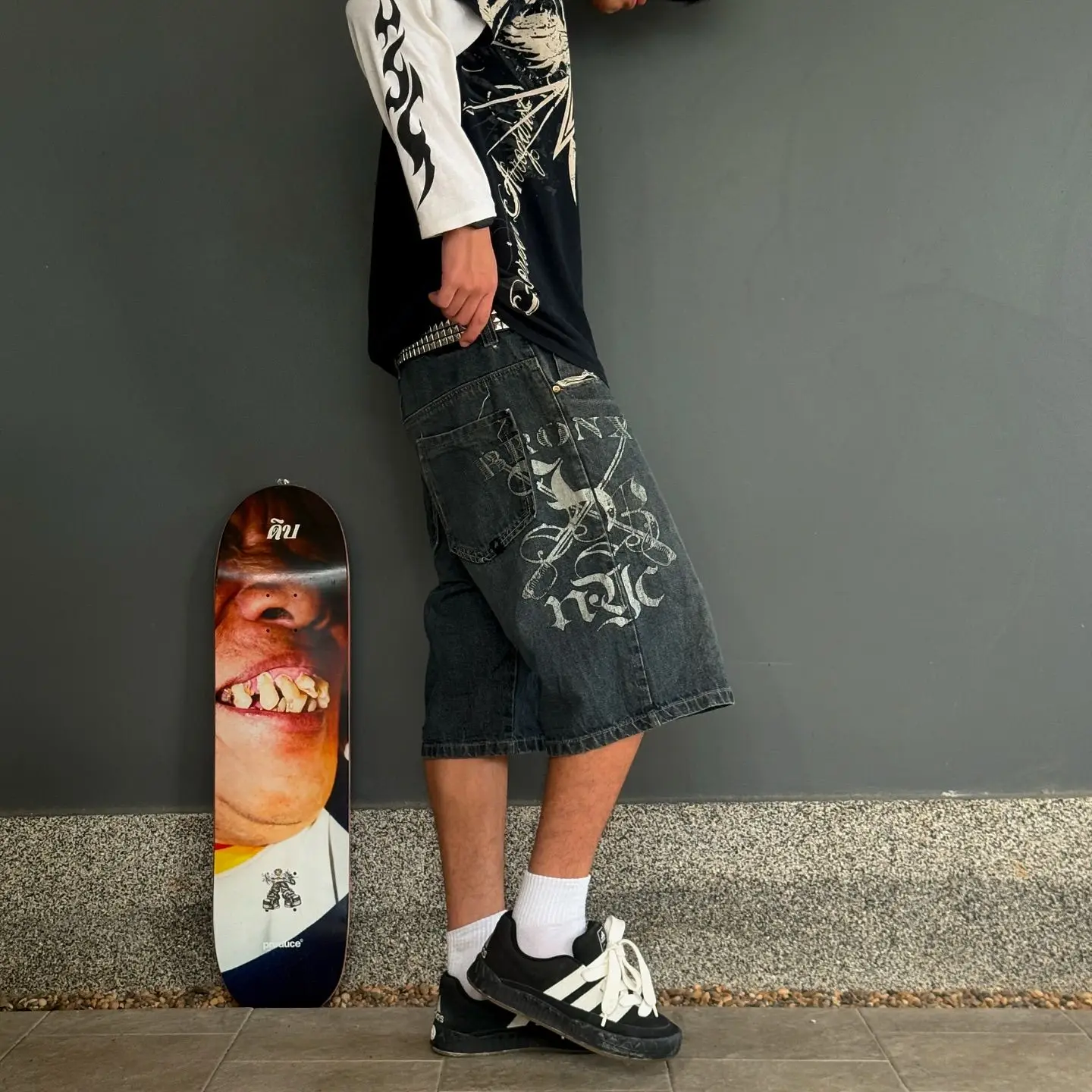 Streetwear Shorts Y2K Pants Hip Hop Retro Graphic Print Baggy Jenas Denim Gym Shorts Mens Womens High Waist Basketball denim shorts