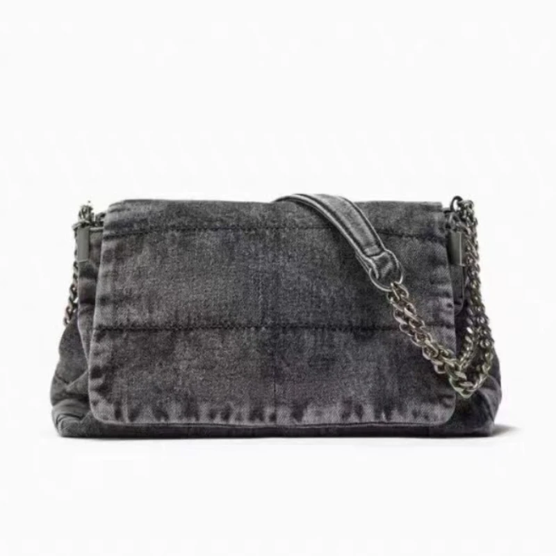 

Vintage Shoulder Bag For Women Famous Brand Washed Denim Chain Crossbody Bag New In Large Capacity Casual Versatile Female Bags