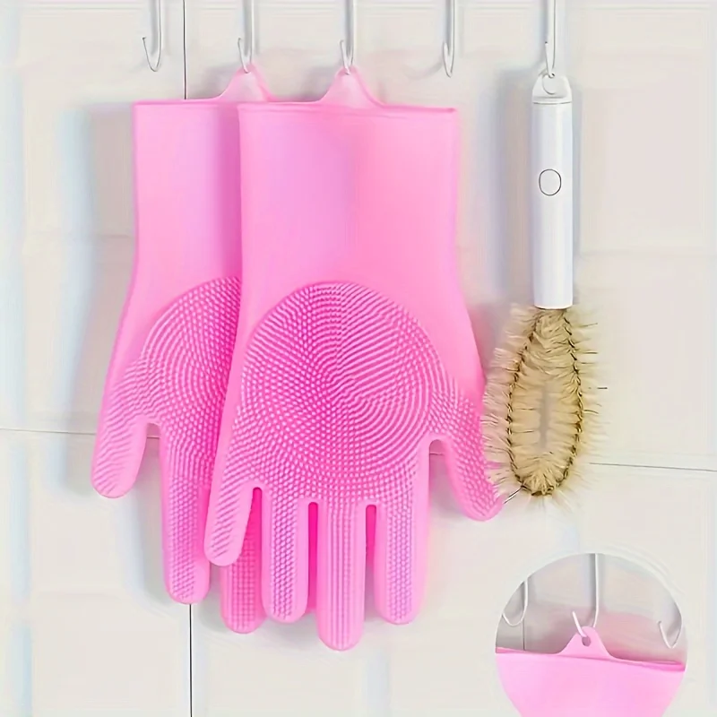 1 Pair Silicone Dishwashing Gloves Multifunctional Household Gloves Cleaning Kitchen Cleaning Heat Insulation Magic Gloves 6