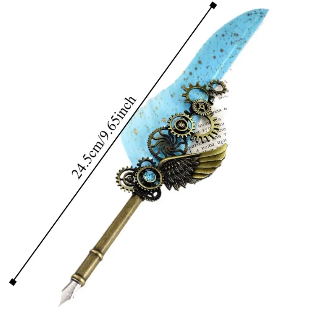 레트로 펑크 딥펜, 교체 가능한 5개의 펜촉, 유럽 스타일 금속 시그니처 펜, 만년필, 빈티지 럭셔리 깃털펜