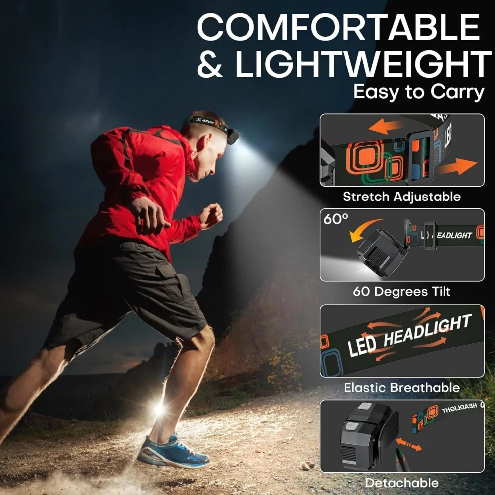 Lanterna de cabeça recarregável com sensor de movimento, LED, luz vermelha, super brilhante, ideal para pesca, camping e atividades ao ar livre._voghion.com