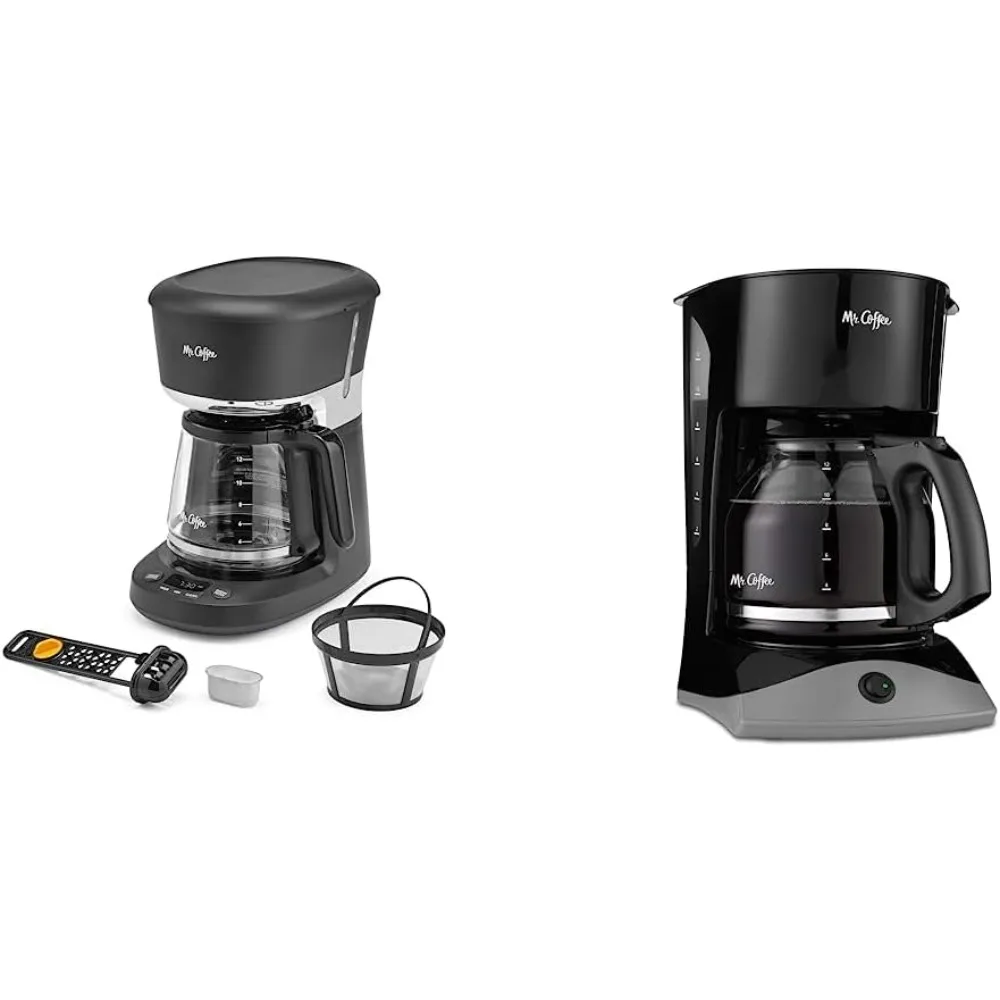 Mr. Coffee Coffee Maker, Programmable Coffee Machine with Auto Pause and  Glass Carafe, 5 Cups, Black