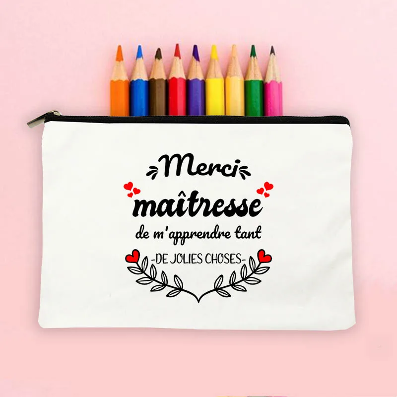 

Thanks Teacher French Print Teacher Gifts Pencil Case Large Capacity Travel Wash Pouch School Stationery Supplies Storage Bags